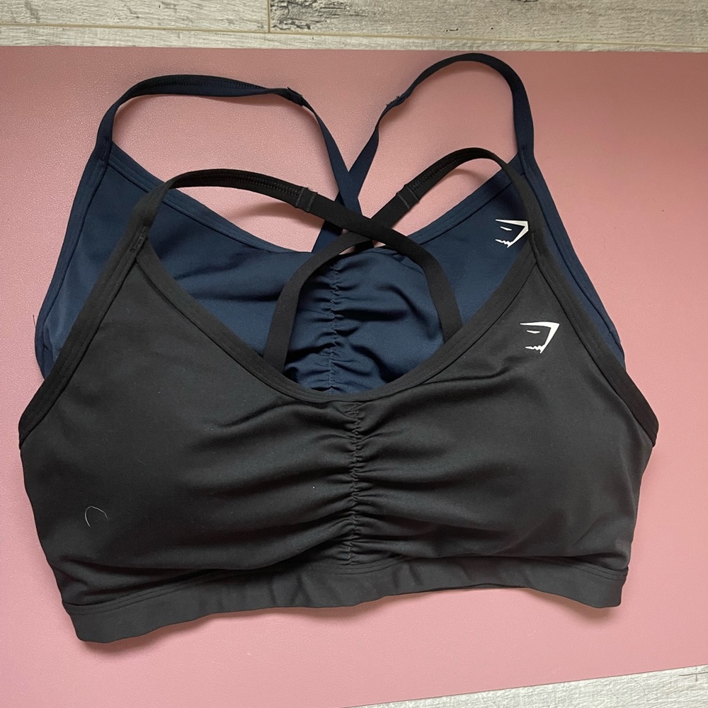 Black & Navy Blue Gymshark Ruched Sports Bra Size L